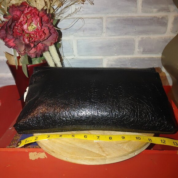 Express Black Fold Over Bag Clutch Vintage Zebra Lining - Picture 3 of 5